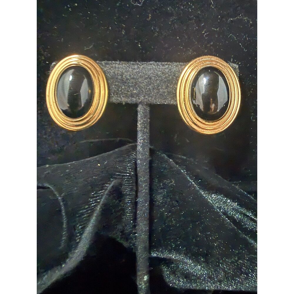Vintage Lanvin Germany Oval Black Clip On Earrings